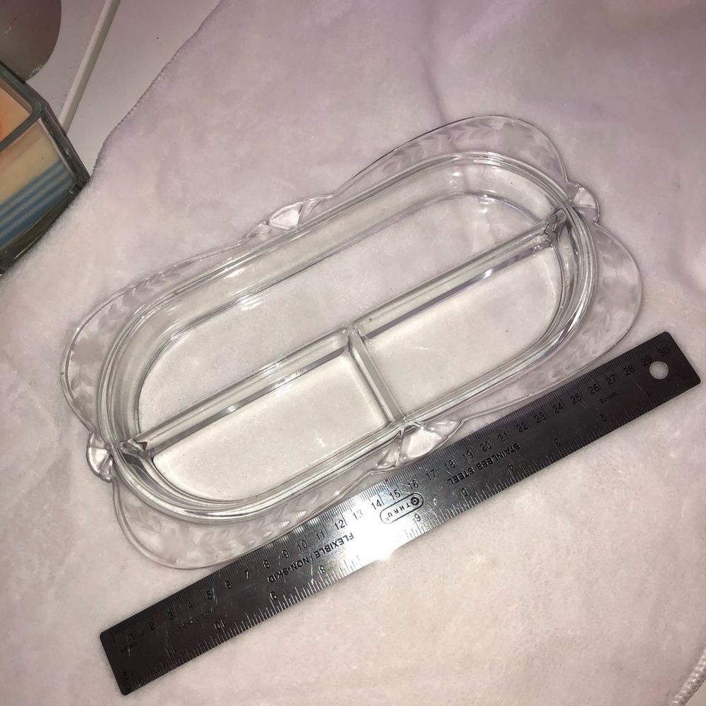 Vintage clear glass etched divided relish tray